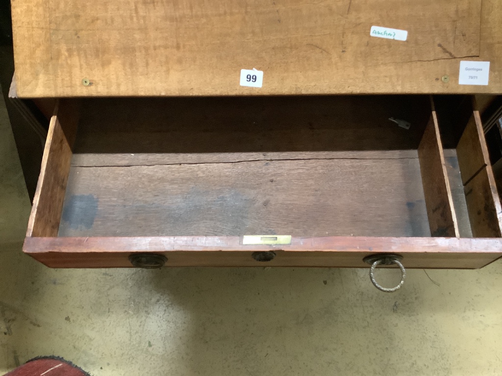 A George III mahogany drop flap writing table, rising mechanism, width 74cm depth 53cm height 67cm